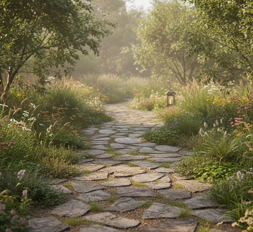 Natuurlijk tuinpad voorbeeld 1